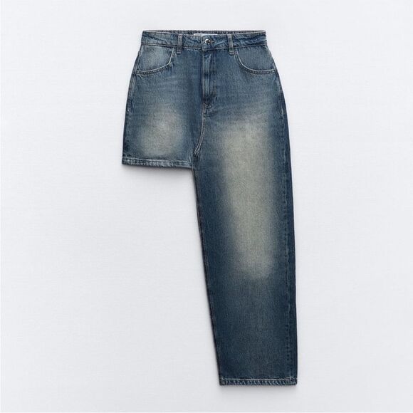 ZARA Z1975 ASYMMETRIC DENIM SKIRT SIZE XS